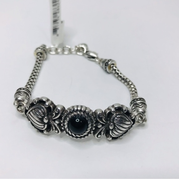 BRIGHTON Silver Heart Design Black Bead Bracelet - Picture 1 of 5